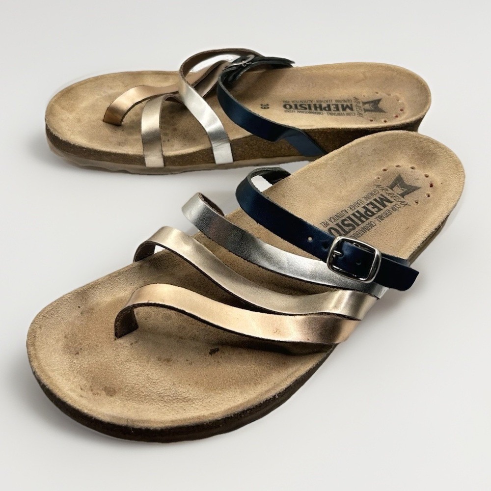 Mephisto Sz 39 Natty Women's Shoes Multi Color‎ Metallic Vega Sandals Flip Flops